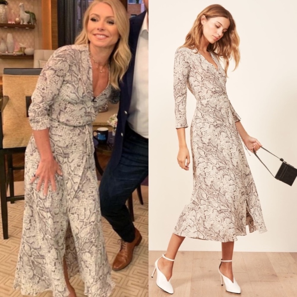 Reformation snake print midi dress